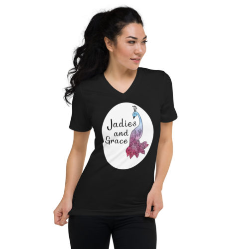 Jadies and Grace Black Short Sleeve V-Neck T-Shirt for Adult Jadies