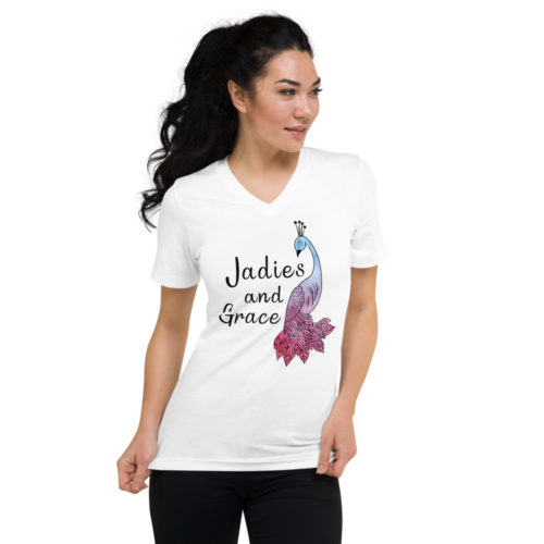 Jadies and Grace White Short Sleeve V-Neck T-Shirt for Adult Jadies